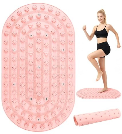 Foot Massager Mat,Portable Acupoint Mat for Relaxing Pressure,Double-Sided Portable Silicone or Standing, Yoga,Indoor Exercise（Pink）