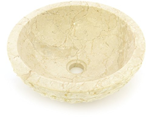 DIVERO rundes Aufsatz-Waschbecken SANREMO aus Marmor – Farbe: Creme