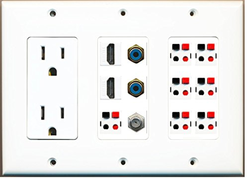 RiteAV – (3-Gang) 15 A Steckdose, 2 HDMI Koax-2 Cinch blau 7 Lautsprecher Jack-weiß