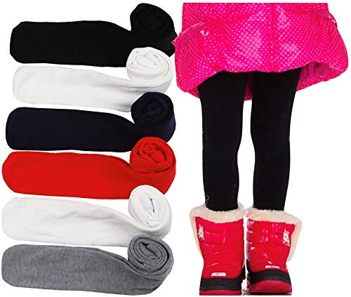 ToBeInStyle Girls' 6-Item Pack Full Length High-Waisted Thick Winter Tights - Solid Assortment - L