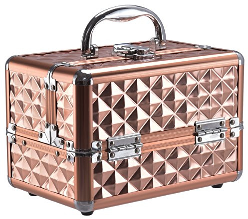 COSTWAY Beauty Case Schminkkoffer Kosmetikkoffer, Schmuckkoffer 23 x 15 x 18cm, Friseurkoffer mit Spiegel, Multikoffer Damen (Gold)