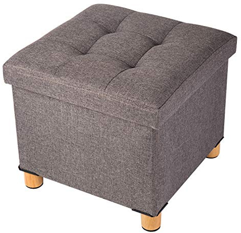 BRIAN & DANY Sitzhocker mit Stauraum und Deckel, Hocker mit Stauraum mit Holzfüßen, 38 x 38 x 38 cm, Braun