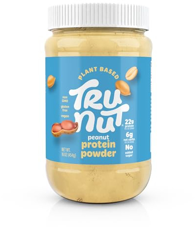 Tru-Nut Vegan Peanut Protein Powder - 20g of Protein, 140 Calories, Ideal for Smoothies and Protein Shakes, Versatile and Easy to Use, No Sugar Added, Low Carb, Gluten Free, 16oz Jar