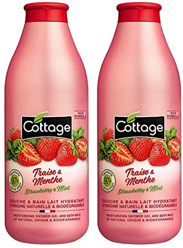 Cottage | Bain & Gel Douche | Lait Hydratant | Fraise & Menthe | 97% d'Ingrédients d'Origine Naturelle | 2 Bouteilles de 750 ml
