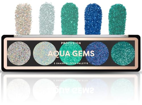 Profusion Cosmetics Glitzer-Palette mit 5 Farbtönen, entfesseln Sie Ihr inneres Funkeln mit lebendigen, gepressten Glitzern und Edelsteinen für mühelosen Glamour, heben Sie Ihren Look mit