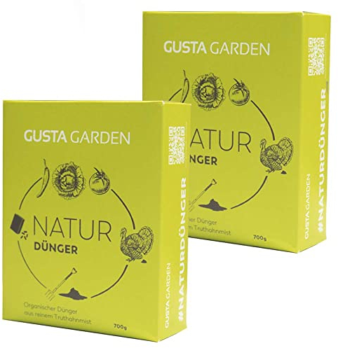 GUSTA GARDEN Naturdünger - 6 Monate Langzeitwirkung - Wasserspeichernd - Granulat aus 100% reinem Truthahnmist aus Österreich - Universaldünger - Ideal für Kartoffeln, Tomaten, Erdbeeren etc. (1400g)