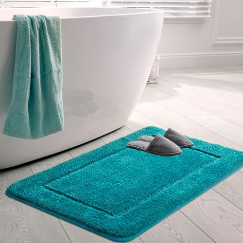 SOANNY Tapis de Bain 60x90 cm, pièce Unique, antidérapant & Lavable, Microfibre Douce, Absorbant & séchage Rapide, Turquoise