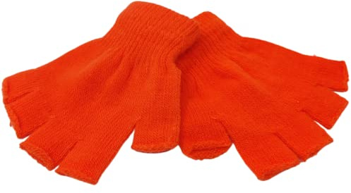 WS Accessories 1 Pair of Kids Unisex Fingerless Gloves [Neon Orange]