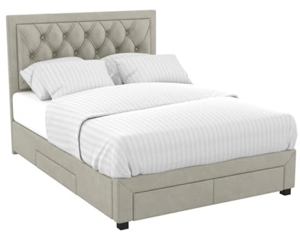 Vente-unique-Polsterbett mit Schubladen - 160 x 200 cm - Samt - beige - Leopold