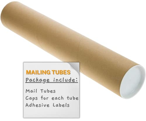SAVUK Mailing Tubes with Plastic Caps Shipping Cardboard Blueprints Artwork Poster Extra Heavy-Duty Thickness Posters, Art Prints Multipurpose Documents Storing (1 Pack) 2x24 inch