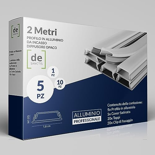 DE SANCTIS LIGHT DESIGN Profilo per Striscia Led da 2 METRI in Alluminio (5, Flessibile)