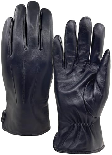 ZLUXURQ Herren Handschuhe aus weichem Leder mit Wollfutter, hochwertige Winterhandschuhe aus Lammleder