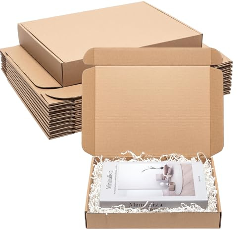 Wowxyz Brown Shipping Boxes 13x10x2 25 Pack - Corrugated Cardboard Box Mailers for Small Business, Kraft Medium Literature Mailer Packaging Supplies Brown