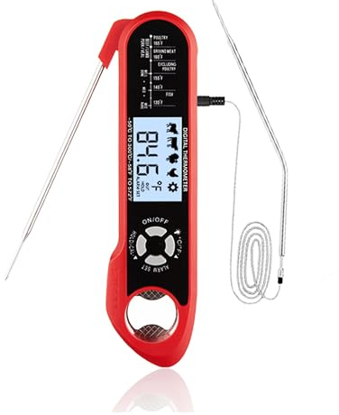 Brigii Meat Thermometer, Instant Read Digital Thermometer-Waterproof/Backlight, 43in Extended Probe and Folding Probe, Oven-Safe Design, Kitchen Food Thermometer for Deep Fry, Grilling, BBQ