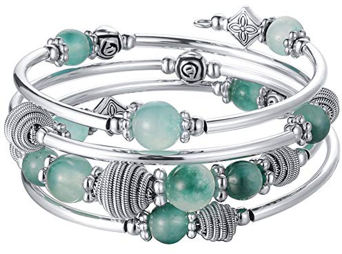 FULU AUTUMN Bracciale in Argento Multistrato da Donna Bracciale Avvolgente Boho Gioielli da Polso per Donna Regalo di Compleanno San Valentino(Jade Green)