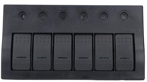 DC 12 V 24 V 6-fach LED-Wippschalter-Panel, IP68, Wasserdicht, Vorverkabelt, Kippschalter-Panel mit Überlastschutz für Boot, Yacht, Wohnmobil, Bus, Grün