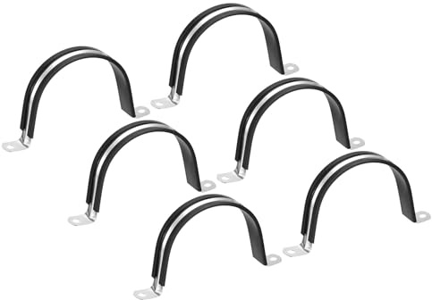 TA-VIGOR 6Pcs U-Shaped Rubber Cushioned Stainless Steel Pipe Clamp, Black, Fit Pipe Diameter 77mm, Ideal for Plumbing, Electricity, Exhaust