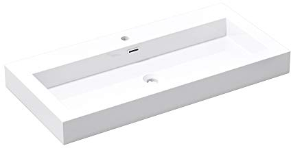 doporro Lavabo Suspendu Vasque à Poser Blanc 100cm Lave Mains Rectangulaire Colossum18 100x48x10cm