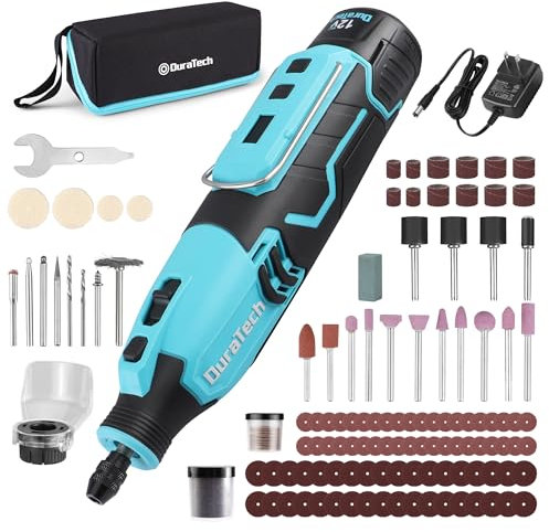 DURATECH Cordless Rotary Tool Kit, 12V Rotary Tool with 2.0Ah Rechargeable Battery, 5000-35000RPM 7 Variable Speed, 118PCS Accessories for Sanding, Polishing, Carving, Cutting, Drilling and DIY Crafts