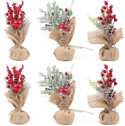 Fangoo Mini Albero di Natale Artificiale da Tavolo, Set da 2 Pezzi, 25 x 20 cm, Decorazioni Natalizie per Interni, Casa e Tavola (6 Pcs)