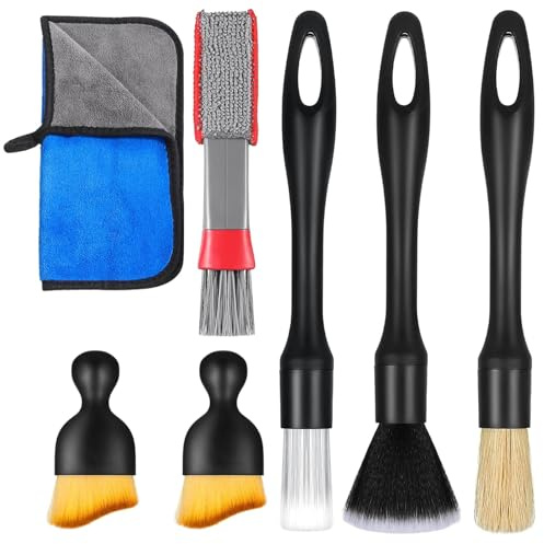 SXTDKMJ 7PCS Car Detailing Brushes, Car Cleaning Kit Interior Wheel Brush with Soft Bristles for Car Interior Exterior Trim Wheel