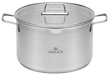 Gerlach 1760 Topf Kochtopf 10 L Induktion Elektroherd Gasherd Keramikherd Ofenfest Spülmaschinenfest Fleischtopf Induktionstopf Durchmesser 28 cm Mit Deckel Aus Gehärtetem Glas Ambiente