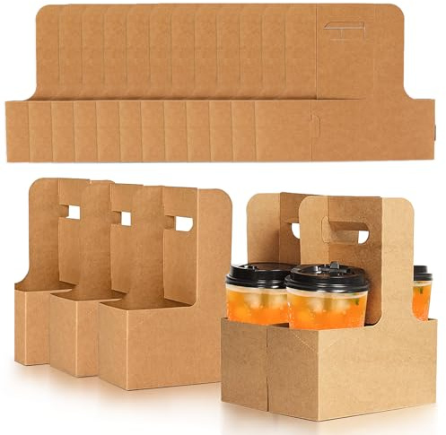 Nexboraque 50-pack 2-koppars kraftdryckesbehållare med handtag, 2 eller 4 koppar kraftpapper dryckeshållare engångs för att ta med kaffekoppshållare för varma eller kalla drycker, matleverans, kafé