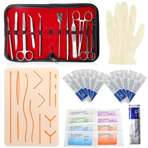 Chirurgisches Nahtset, Nahttrainingsset, Wundnaht Übungsset, Silikon-Nähkissen mit Werkzeugsatz, Nahtschulung,Suture pad,Suture Practice Kit,Silikon-Nahtsimulator,Ideales Geschenk für Medizinstudenten