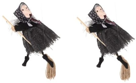 STOBOK 2 Piezas Colgante De Halloween Muñeca Palo De Escoba Figura De Bruja Delicada El Coleccionista De Brujas Demonio Extraterrestre Decoraciones De Halloween Adornos Grey De Madera