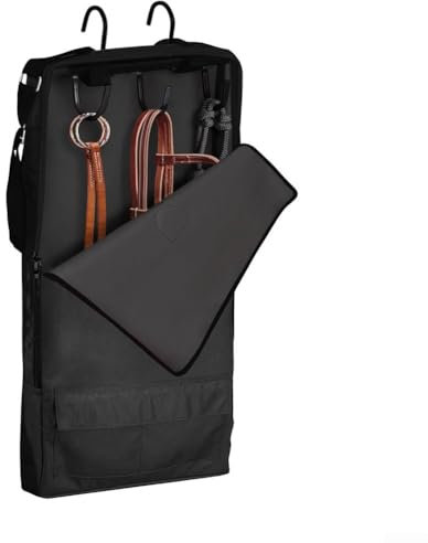 Honseadek Tragbare wasserdichte Zaumzeug-Halfter-Tasche mit 3 Hakenleiste, Pferdegeschirr-Aufbewahrungstasche, Reit-Aufbewahrungslösung für Zaumzeug (schwarz)