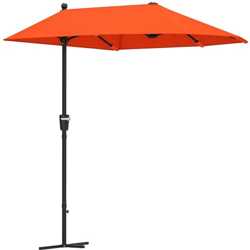 Outsunny 2m Half Parasol Market Umbrella Garden Balcony Parasol with Crank Handle, Cross Base, Double-Sided Canopy, Orange