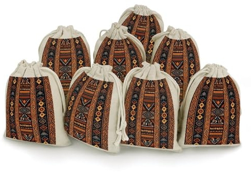 8 bolsas de algodón con cordón de diseño tradicional africano, bolsas de muselina reutilizables, bolsa de algodón natural con cordón, pequeña bolsa de joyería para fiestas, bodas, bolsa de regalo de