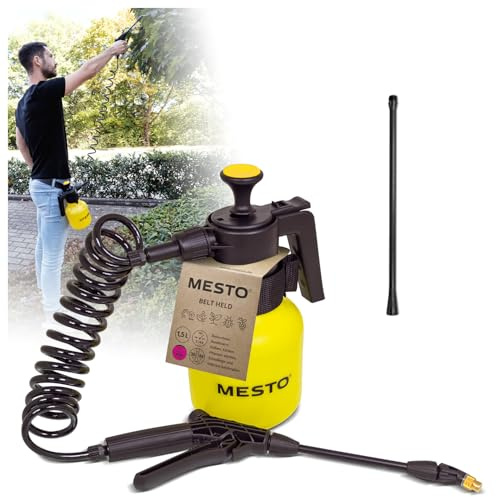 MESTO Belt HELD Drucksprüher 1,5 L Set inkl. 45 cm Verlängerungsrohr | Gürteltragbare Sprühflasche Garten | Drucksprühgerät 3 bar | Pumpsprühflasche für Pflanzenschutz & Unkrautvernichter