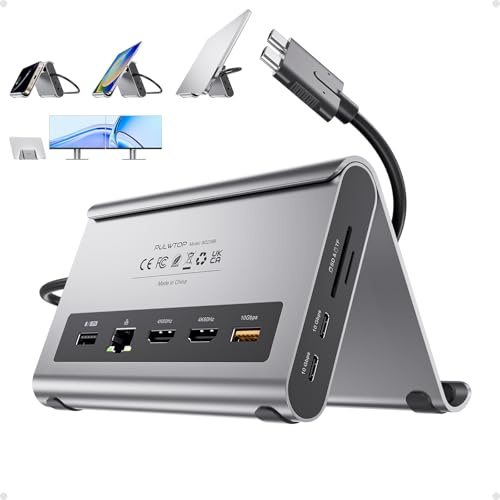 PULWTOP MacBook Docking Station Dual Monitor 4K@60Hz for MacBook Pro/Air M3 Pro/M4, USB C Docking Station Stand Laptop Dock with 2 HDMI, PD, Ethernet, USB A/C 10Gbps, Audio, SD/TF, USB 2.0