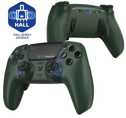HEXGAMING PHANTOM Pro Manette pour ps5 avec Palette & Joystick Hall Effect | Controller pour ps5 avec Gâchettes & 6 Profils Remappage,Compatible avec PC,Mobile-Émeraude Statique