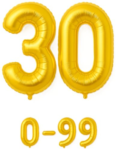 Luftballon 30 Gold | 80 cm Zahlenballon | Folienballon mit Luftröhrchen | Zahlenluftballon für Geburtstag, Jubiläum, Hochzeit, Party & Events | Helium oder Luft | Ballon Zahl | Geburtstagsdeko