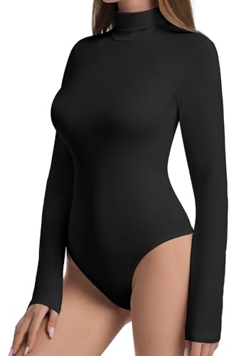 ONEW Women's Bodysuit Turtle Neck Long Sleeves Body Suit Top High Neck Tanga Leotard Jumpsuit Basic Slimfit Undershirt for Going Out