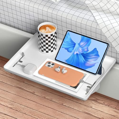 SKJJM Nachttisch Regal, Bettablage zum Einhängen mit Kabelbuchtens, Clip-On Bettregal, Nachttisch zum Einhängen, 32.5 * 25 * 6cm Bettablage Tablett-Organizer, Platzsparend für Handy, Bücher & Mehr