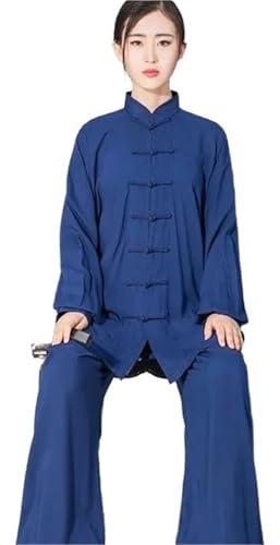 LXLAEOANG Kung Fu Uniform Kung Fu Uniform Soft Cotton Tai Chi Suit Wushu Martial Arts Women and Men Wing Chun Jacket Pants(Blue,M)