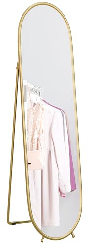 HOMCOM Espejo de Pie Cuerpo Entero Ovalado 160x40 cm, Espejo de Cuerpo Entero con Soporte, 2 Formas de Uso, Independiente y Apoyado, para Salón, Entrada, Dormitorio, Vestidor, Dorado
