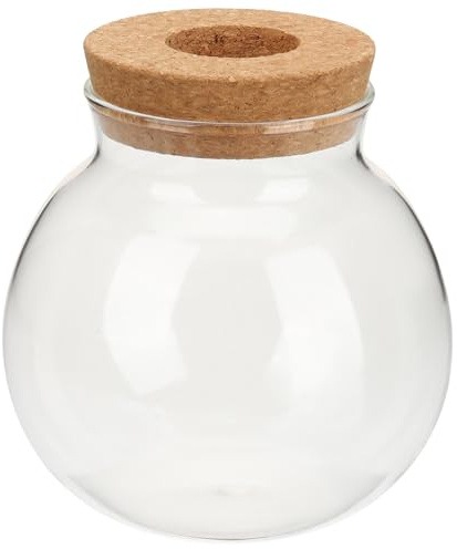 Lurrose Hydroponische Glasflasche als Dekoratives Glaspflanzenterrarium mit Holzrahmen Kleiner Runder Hydrokultur Pflanztopf für Frische Blumen dem Schreibtisch im Büro