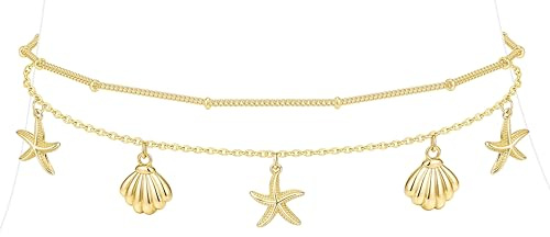Sterling Silver Ankle Bracelets for Women Waterproof, 925 Sterling Sliver Plated Starfish & Shell Charm Dainty Anklets for Women Trendy, Simple Chain Anklets, Jewelry Gifts for Her Mom Wife Girlfriend