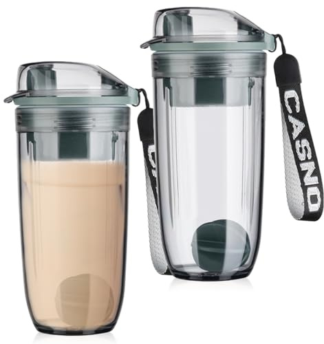 GBKDQQ Lot de 2 shakers à protéines, 750 ml, pour shakes protéinés, avec blenderBall, durables, anti-fuite, sans BPA, pour shakes protéinés, smoothies, thé (blanc)