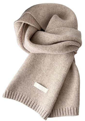 Wollschal Winterschal Weiche Warm Strickschal 100% Wolle Herbst Winter Einfarbig Gestrickter Schal Vielseitiger Kaschmir Halsschal Für Damen Herren, 160x20 Cm Schlauchschal Weihnachtsschal Rot Beige