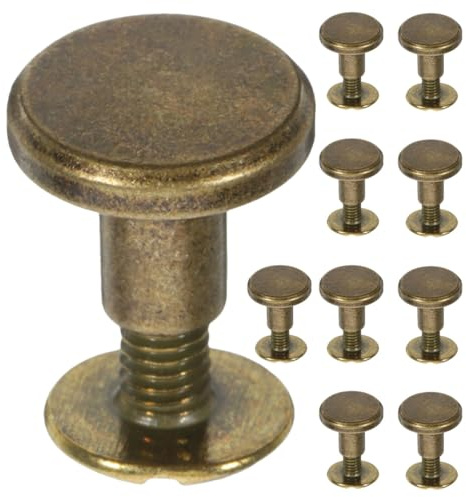 BATHVEVE Set da 10 Viti a Testa Piatta Rotonda in Metallo per Rilegatura Libri, Rivetti per Lavorazione Pelle e Riparazione Borse, Elementi di Fissaggio per Artigianato e Scrapbooking, Kit