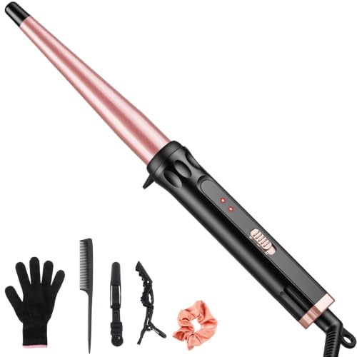 13-25MM Tapered Curling Iron Wand Ceramic Barrel for Short & Long Hair | Professional Hair Curler Wand Travel with Glove, Fast Heat-Up, Two Temperature Settings, Dual Voltage