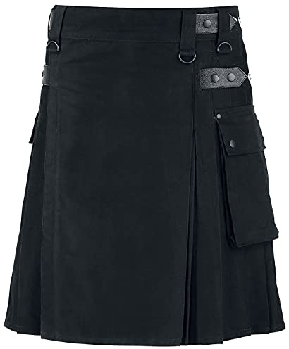 Black Premium by EMP Hombre Falda Escocesa Negra con Bolsillo de Parche L