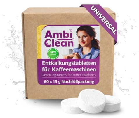 AmbiClean 60 Entkalkungstabletten Nachfüllpack für Kaffeevollautomaten – Entkalker Tabs für Kaffeemaschinen & Wasserkocher – Wirksam gegen Kalk, schonend zur Maschine