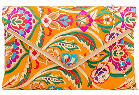 Purple Possum® Senfgelbe Satin-Clutch, Damen-Clutch, groß, rosa, lila, blau, grün, Blumen, Umhängetasche, Abschlussball, Hochzeit, Handtasche