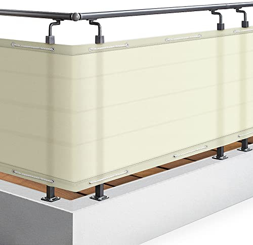 Sol Royal Brise Vue Balcon Extérieur PES SolVision PB2 90x300 cm Creme – Brise Vent Terrasse avec Œillets, Cordons, Résistant à l'eau & aux Intempéries – Cache Balcon 160 g/m² avec Protection UV
